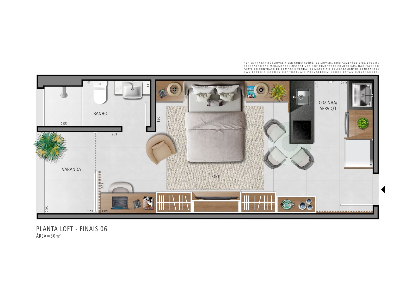 Planta Flat — 1 quarto com varanda