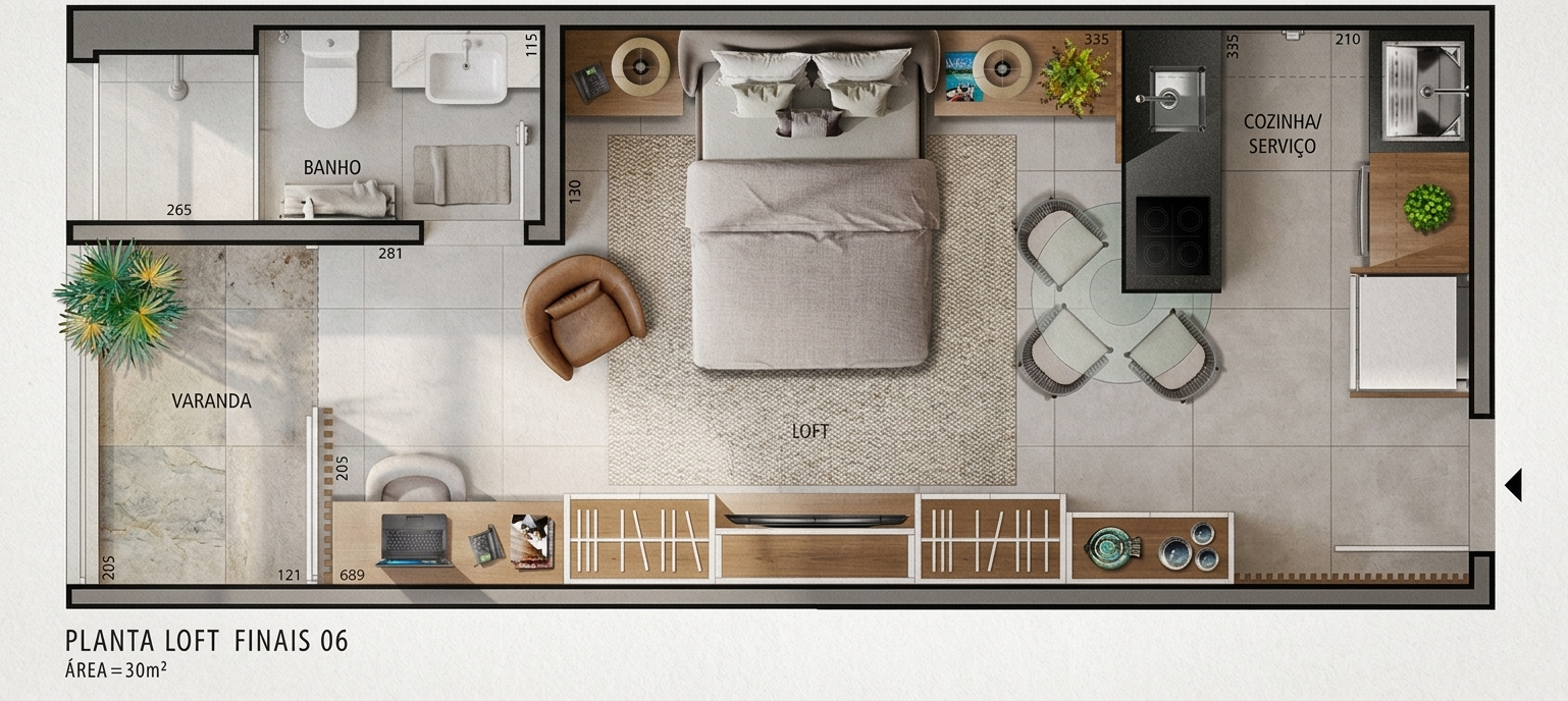 Planta Studio — unidade intermediária