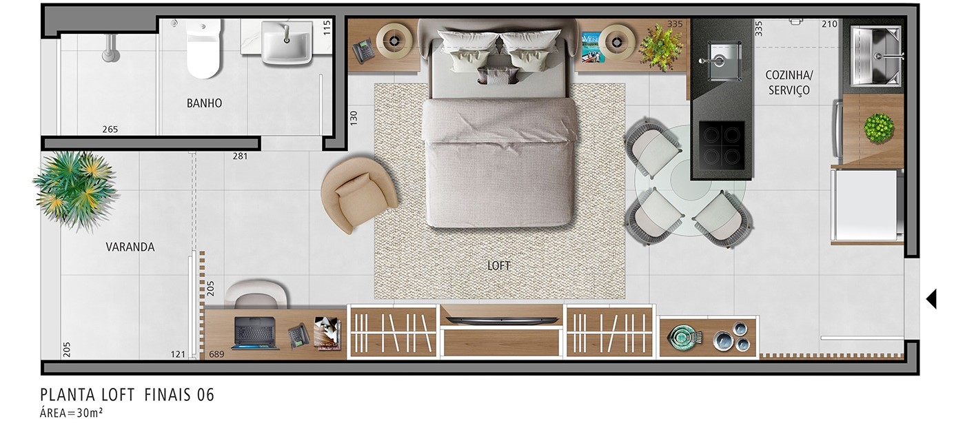 Planta Studio — menor metragem